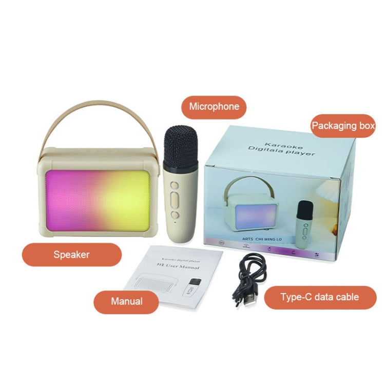Portable RGB Lighting Effect Bluetooth Speaker Home Mini Karaoke Audio, Style: Dual Microphone+Speaker(Beige) - Microphone by buy2fix | Online Shopping UK | buy2fix