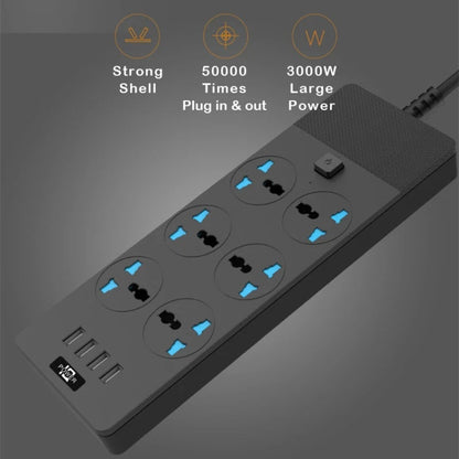 TB-T12 3000W 2m 4-USB Ports + 6-Jacks Multifunctional Flame-Retardant Socket With Switch(UK Plug) - Extension Socket by buy2fix | Online Shopping UK | buy2fix