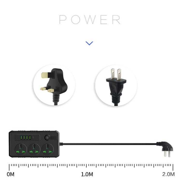 B09 2m 3000W 3 Plugs + PD + 4-USB Ports Multifunctional Flame-Retardant Socket With Switch(US Plug) - Extension Socket by buy2fix | Online Shopping UK | buy2fix