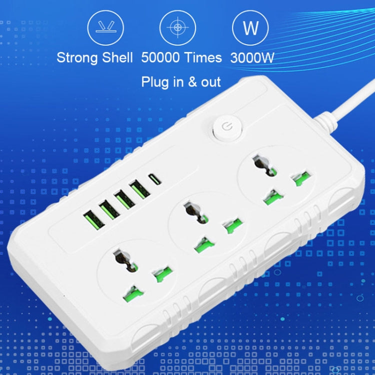 B09 2m 3000W 3 Plugs + PD + 4-USB Ports Multifunctional Flame-Retardant Socket With Switch(US Plug) - Extension Socket by buy2fix | Online Shopping UK | buy2fix