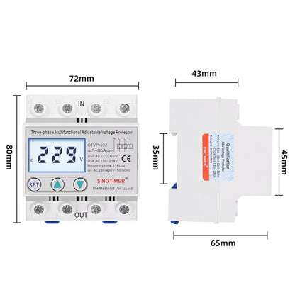 SINOTIMER STVP-932 63A 3-phase 380V LCD Self-resetting Adjustable Surge Voltage Protector - Other Tester Tool by SINOTIMER | Online Shopping UK | buy2fix