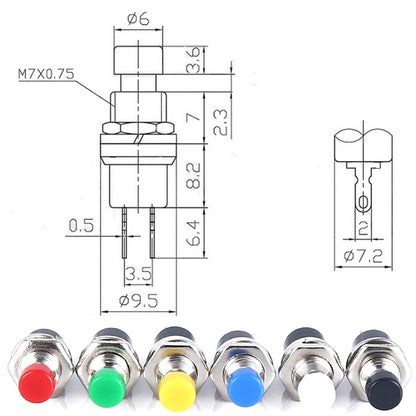 10 PCS 7mm Thread Multicolor 2 Pins Momentary Push Button Switch(Green) - Switch by buy2fix | Online Shopping UK | buy2fix