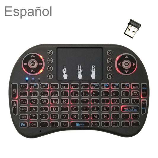 Support Language: Spanish i8 Air Mouse Wireless Backlight Keyboard with Touchpad for Android TV Box & Smart TV & PC Tablet & Xbox360 & PS3 & HTPC/IPTV - MINI PC Accessories & Gadgets by buy2fix | Online Shopping UK | buy2fix