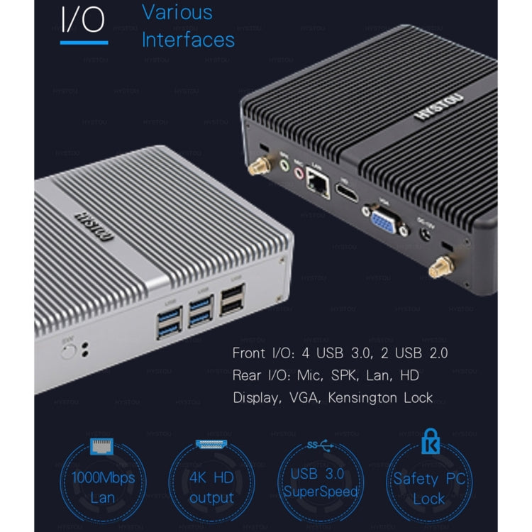 HYSTOU H2 Windows / Linux System Mini PC, Intel Core I5-7267U Dual Core Four Threads up to 3.50GHz, Support mSATA 3.0, 8GB RAM DDR3 + 256GB SSD 500GB HDD (White) - Windows Mini PCs by HYSTOU | Online Shopping UK | buy2fix