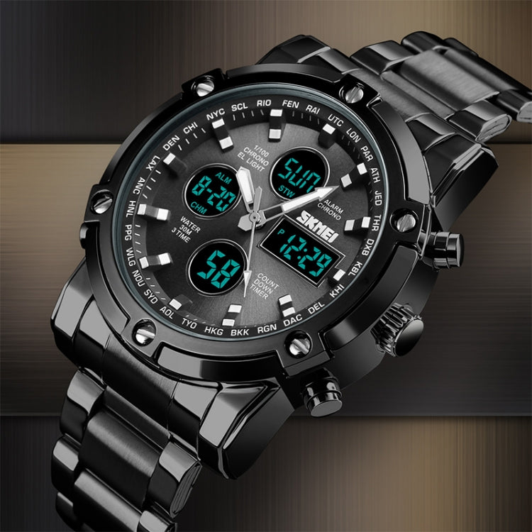 SKMEI 1389 Multifunctional Men Business Digital Watch 30m Waterproof Large Dial Wrist Watch with Stainless Steel Watchband (Black) - Metal Strap Watches by SKMEI | Online Shopping UK | buy2fix