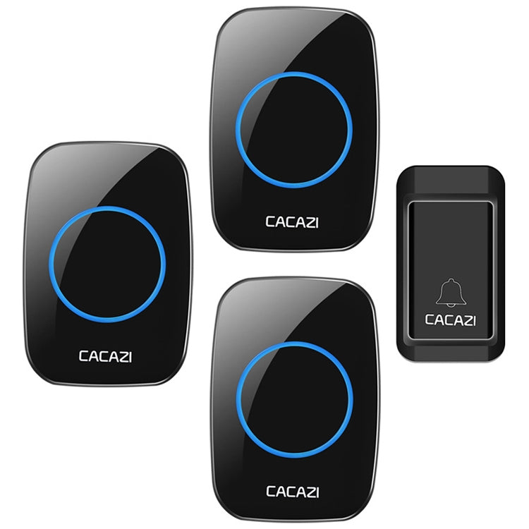 CACAZI A10G One Button Three Receivers Self-Powered Wireless Home Cordless Bell, US Plug(Black) - Security by CACAZI | Online Shopping UK | buy2fix