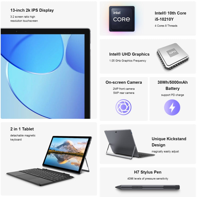 CHUWI UBook XPro 2023 Tablet PC, 13 inch, 8GB+512G, Windows 11 Intel Core i5-10210Y Quad-Core CPU, without Keyboard (Black+Gray) - CHUWI by CHUWI | Online Shopping UK | buy2fix